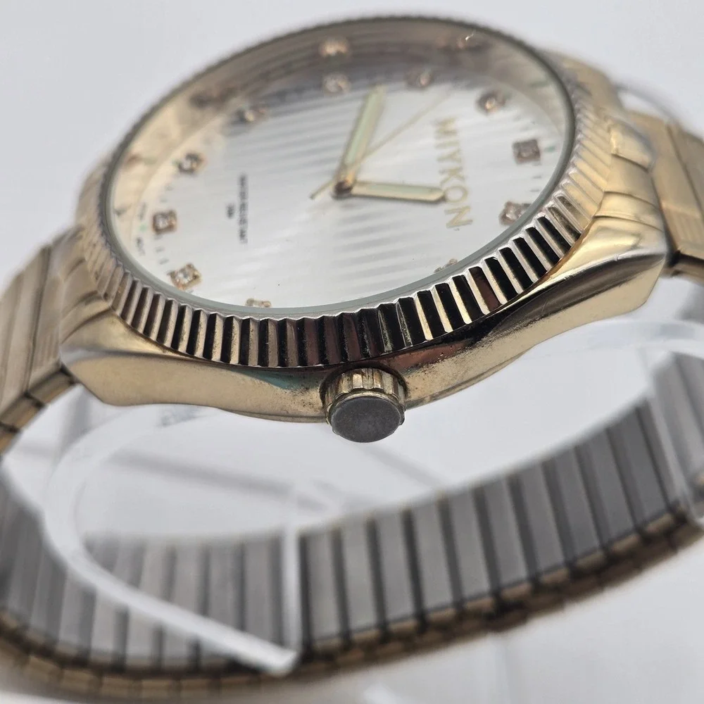 MIYKON Gold Watch Crystal Hour Markers, Gold Stretch Band (30M WR)